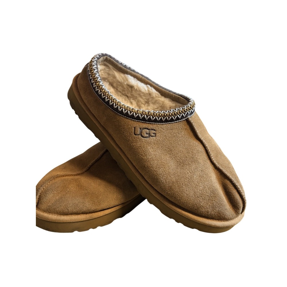 UGG 5950 Tasman Chestnut Suede Slip On Shearling Comfort Slippers Mens Size 12